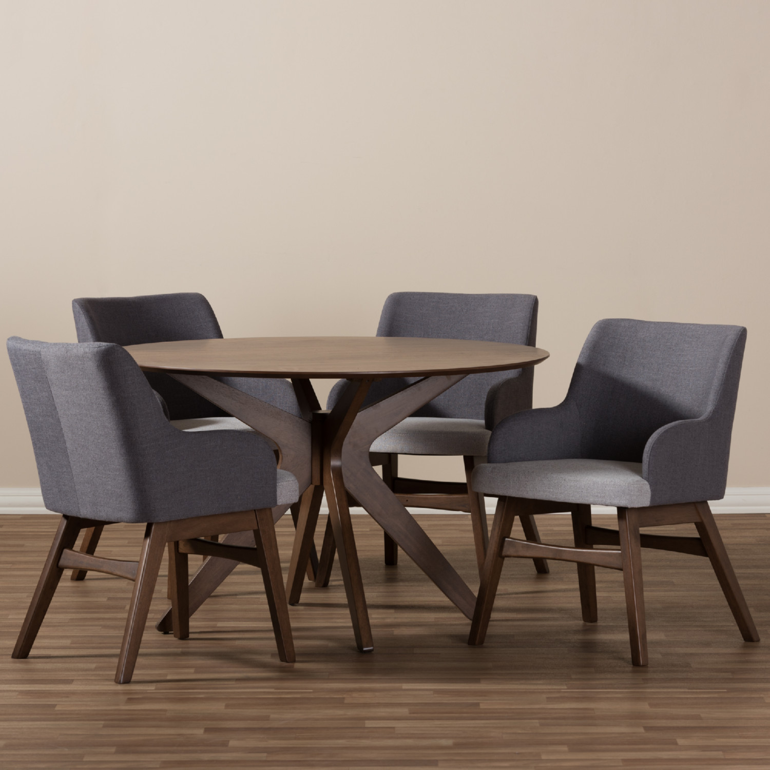 Baxton Monte Dark Grey Walnut 5PC Dining Set Monte 5 Piece Round